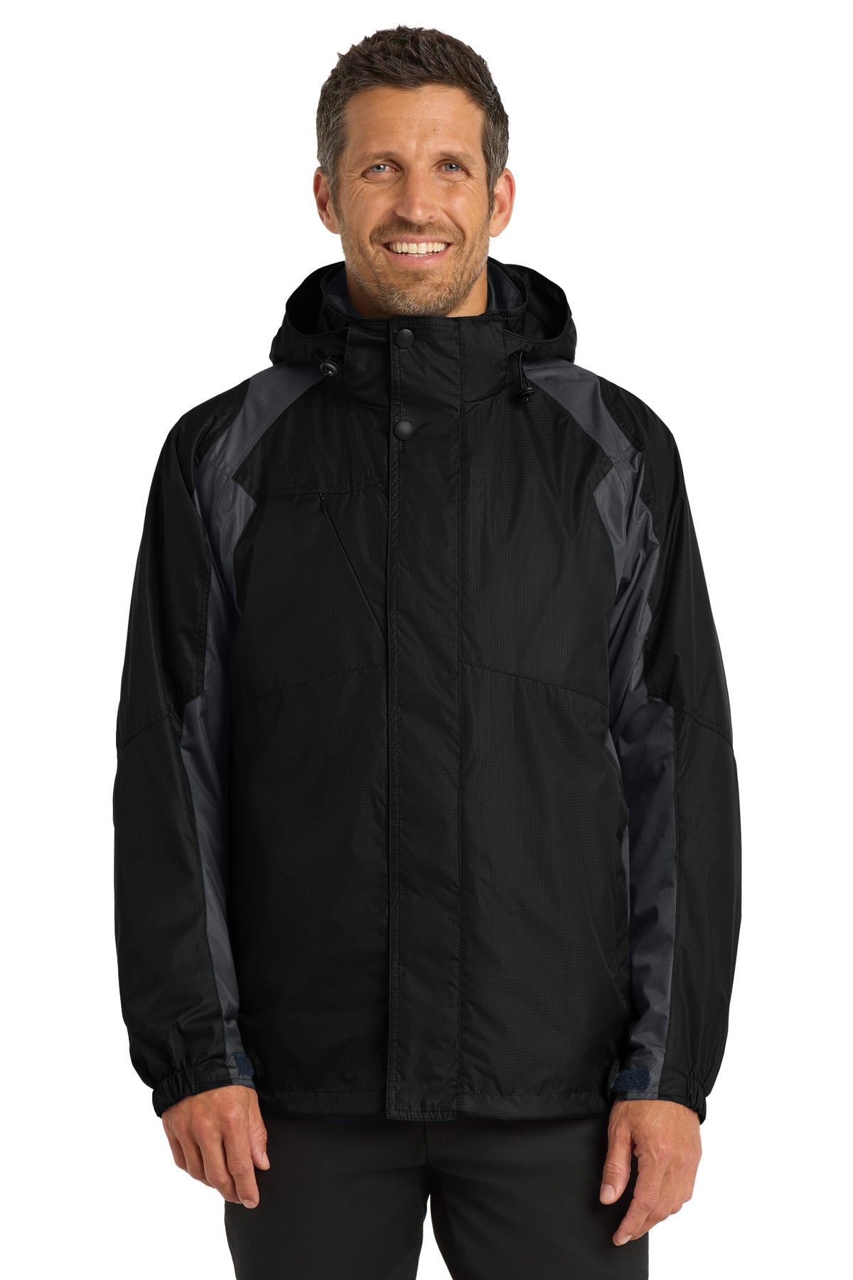 Front View of Black/Ink Grey Port Authority Ranger 3-in-1 Jacket. J310