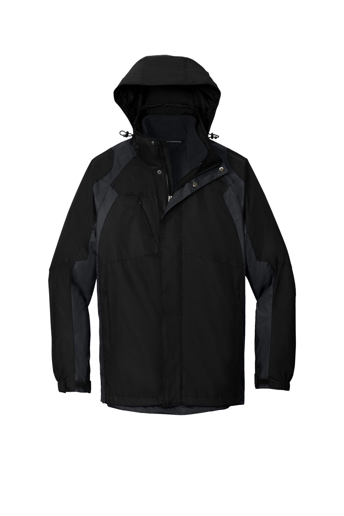Front View of Black/Ink Grey Port Authority Ranger 3-in-1 Jacket. J310