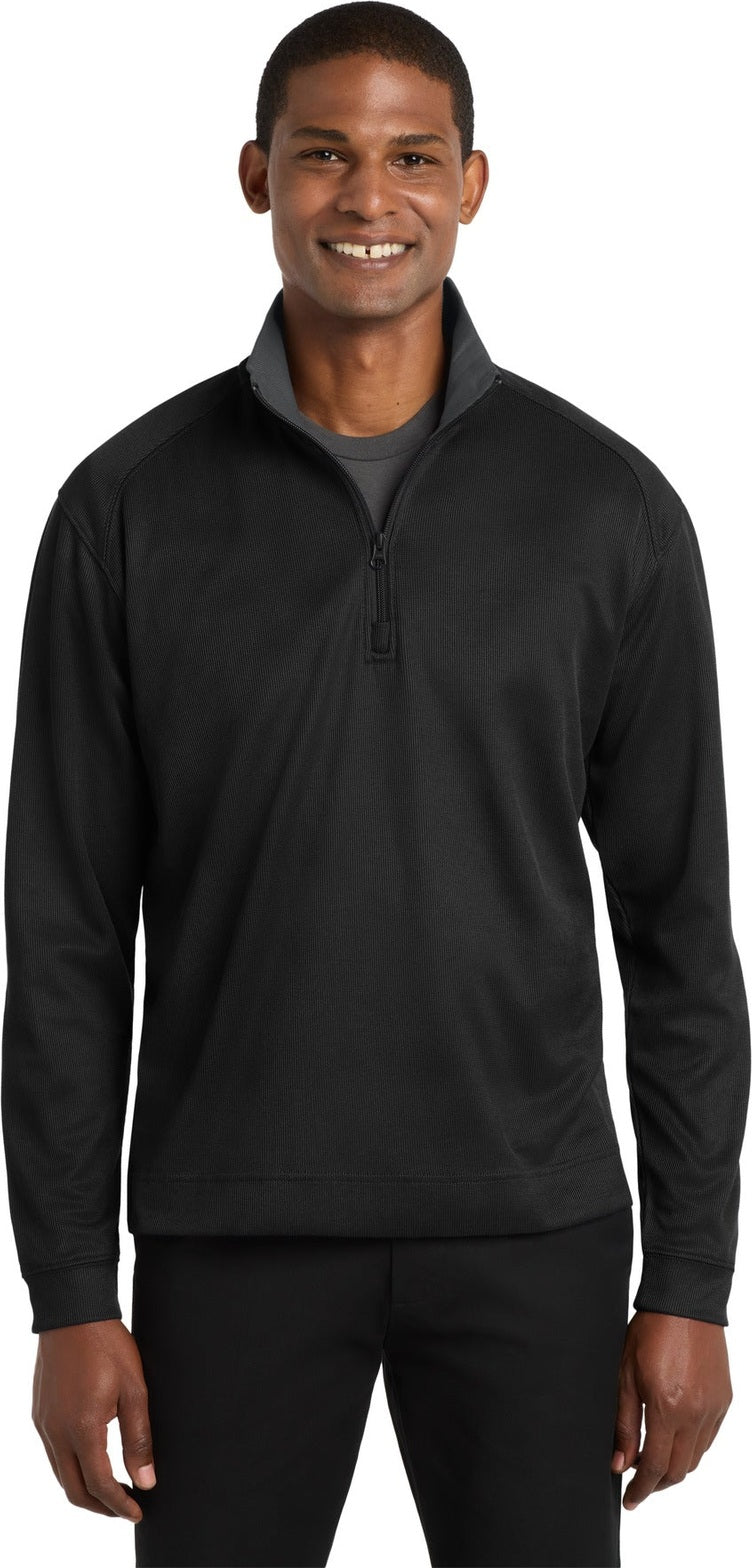 Front View of Black/Iron Gry Port Authority Vertical Texture 1/4-Zip Pullover. K805