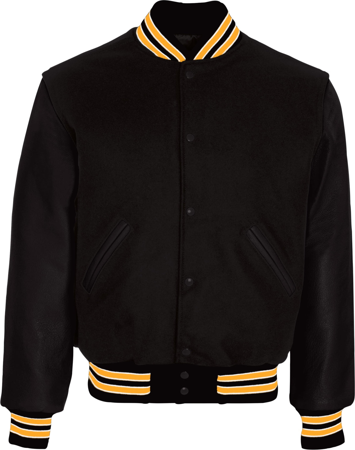 BLACK/LIGHT GOLD/WHITE VARSITY WOOL JACKET
