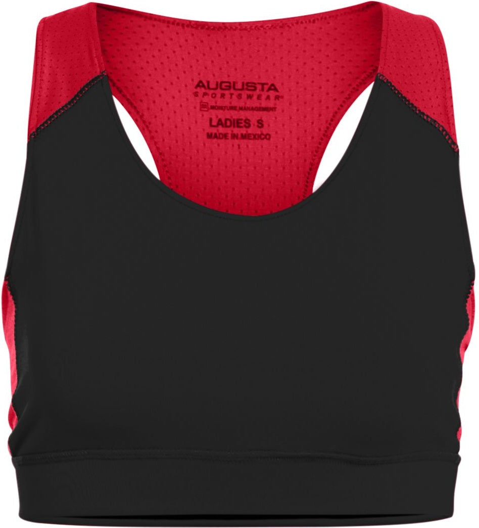 Front View of BLACK/RED LADIES ALL SPORT SPORTS BRA