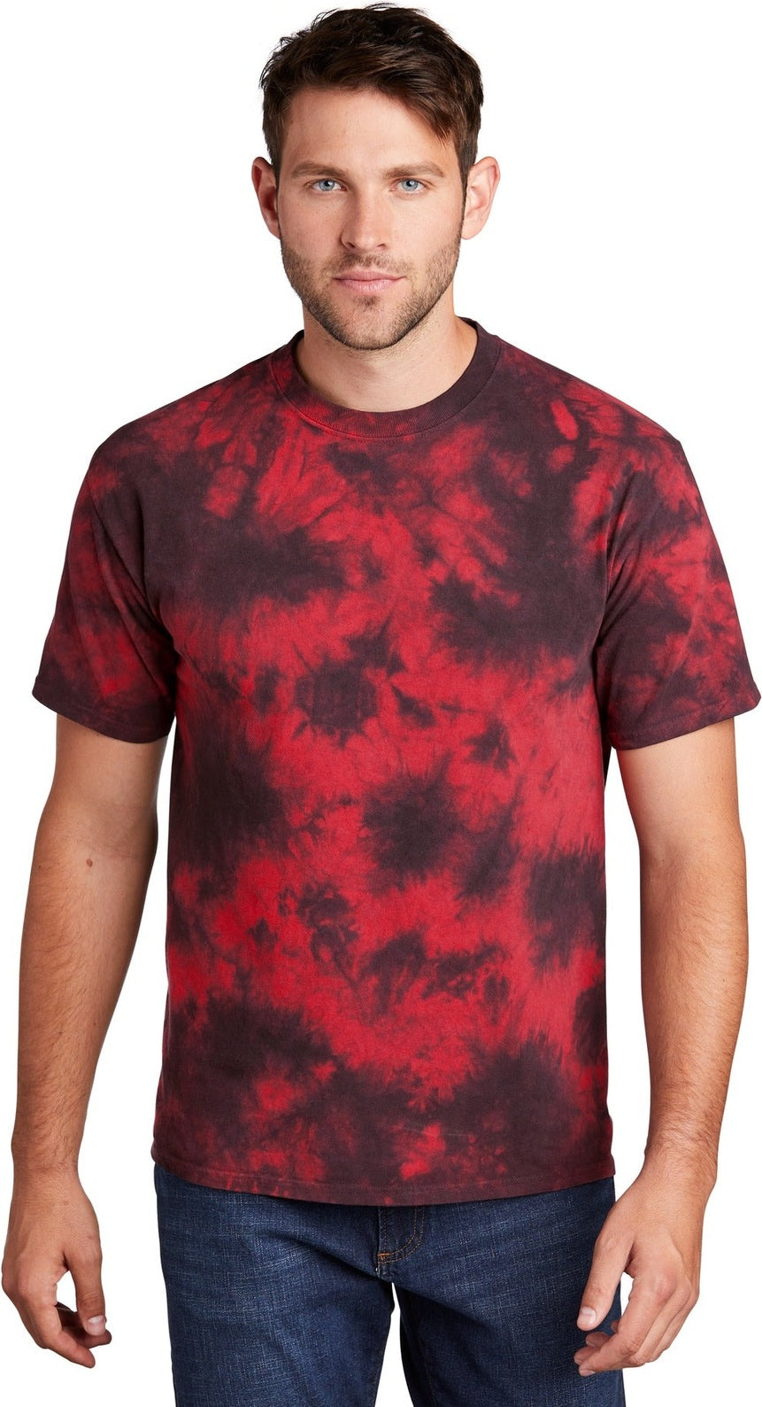 Front View of Black/Red Port & Co Crystal Tie-Dye Tee PC145