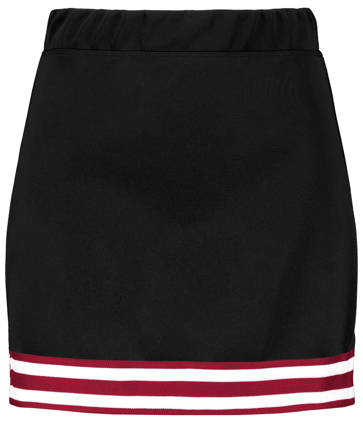 Front View of BLACK/SCARLET/WHITE SQUAD CHEER SKIRT