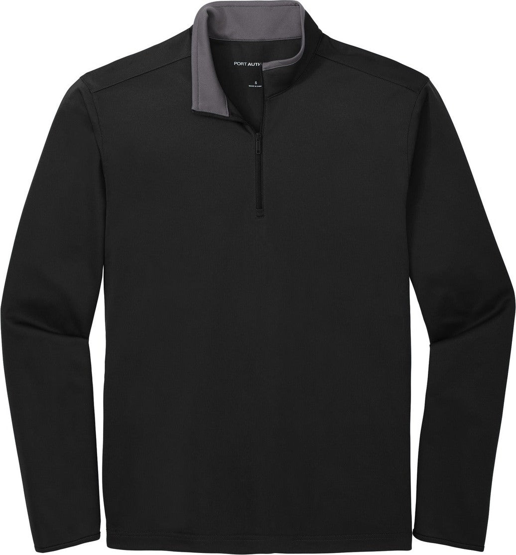 Front View of Black/Steel Gy Port Authority Silk Touch Performance 1/4-Zip K584