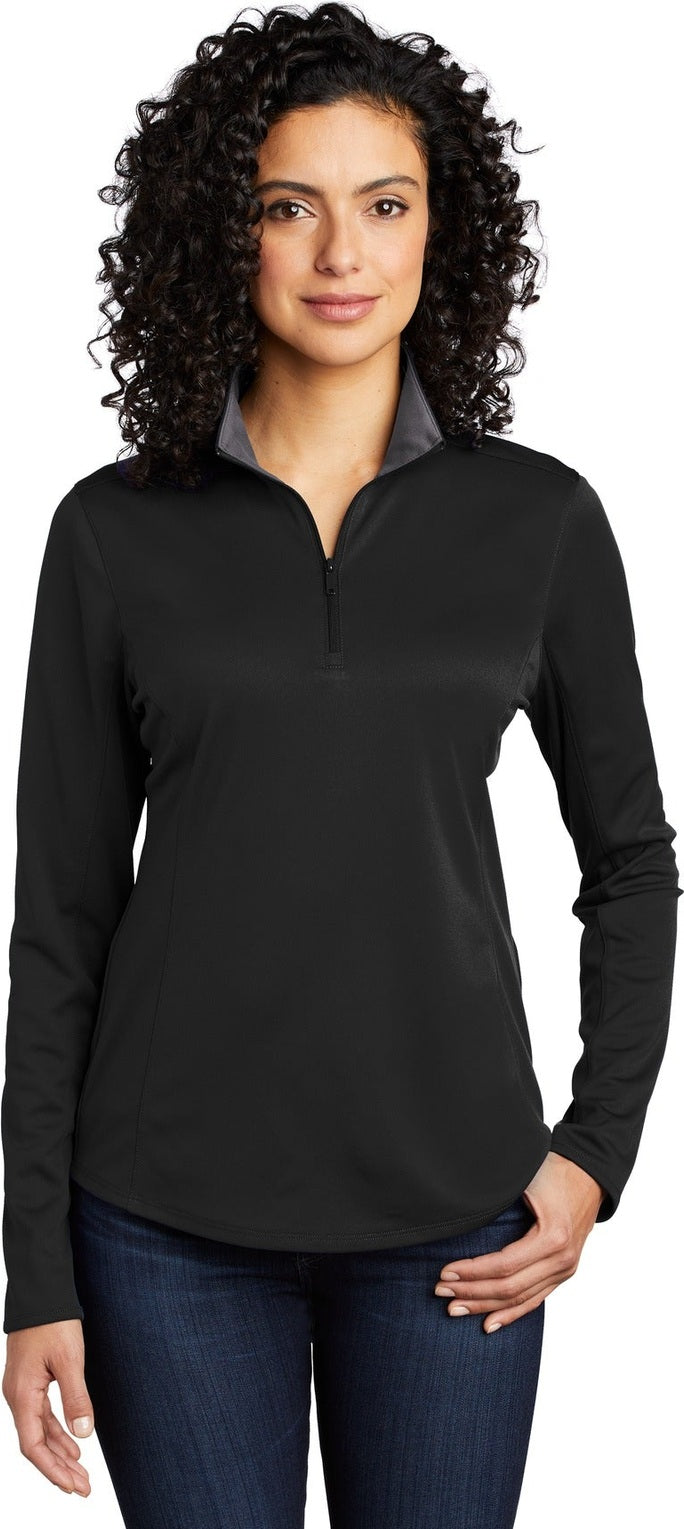 Front View of Black/Steel Gy Port Authority Women's Silk Touch Performance 1/4-Zip LK584