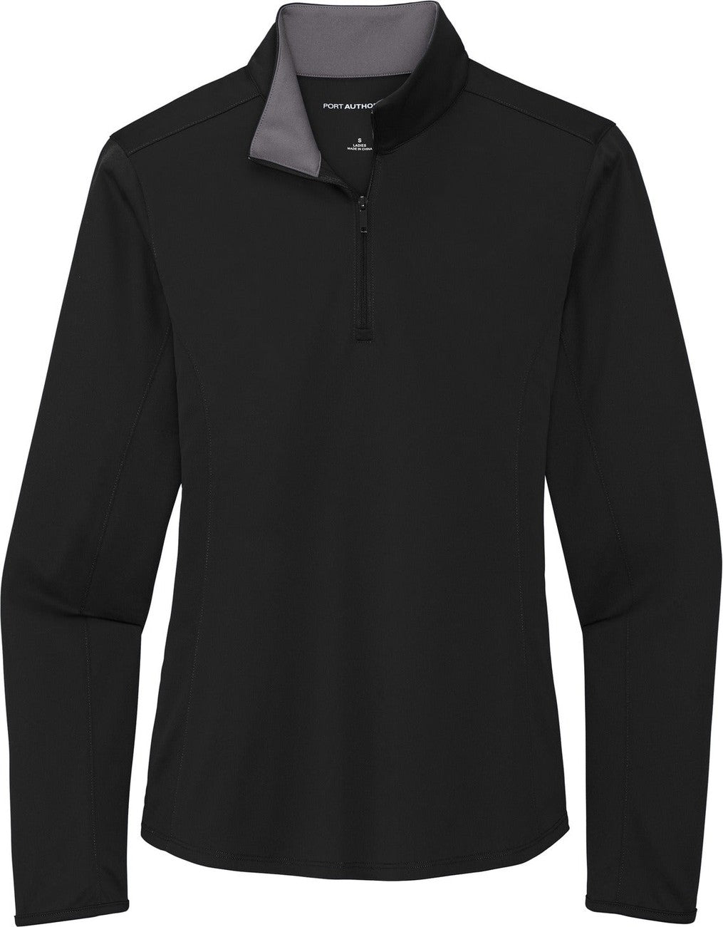 Front View of Black/Steel Gy Port Authority Women's Silk Touch Performance 1/4-Zip LK584