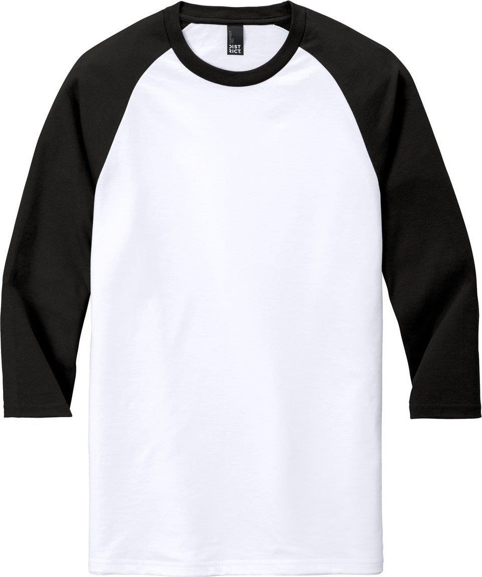 Front View of Black/White District Perfect Tri 3/4-Sleeve Raglan. DM136