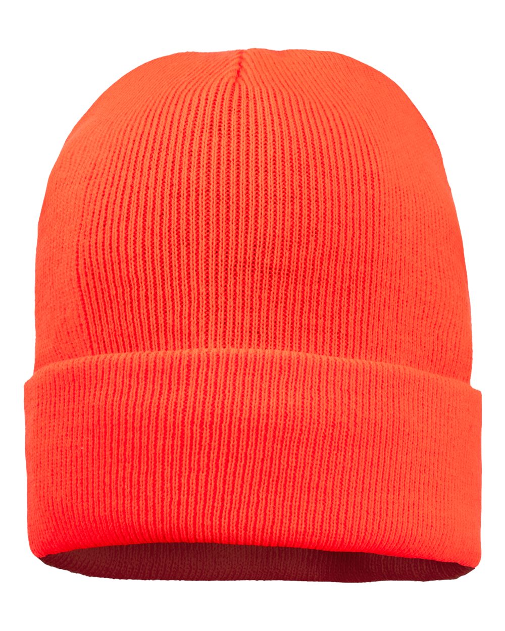 Front View of Blaze Orange 12" Fleece Lined Cuffed Beanie - SP12FL