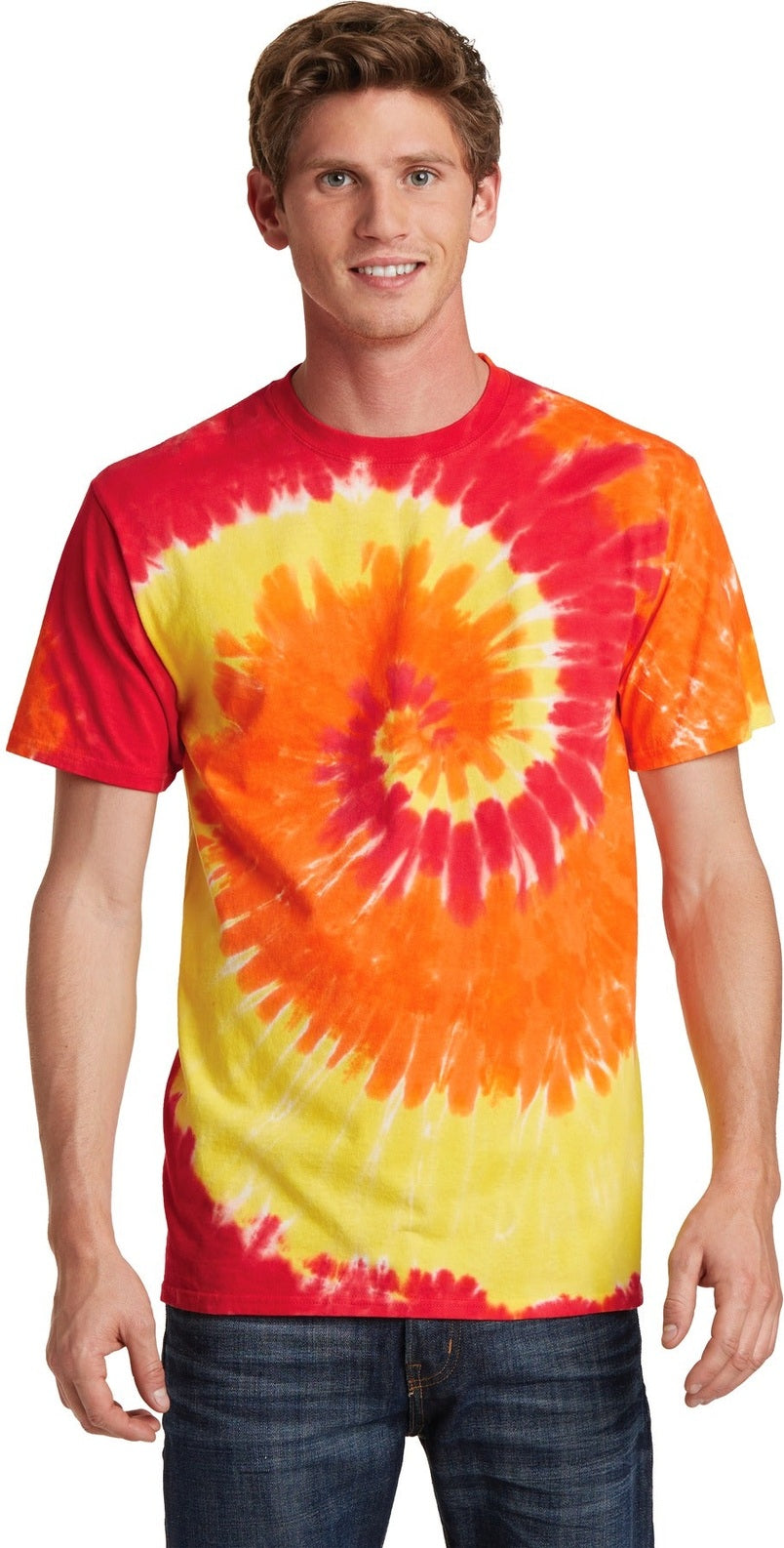 Front View of Blaze Rainbow Port & Co Tie-Dye Tee. PC147