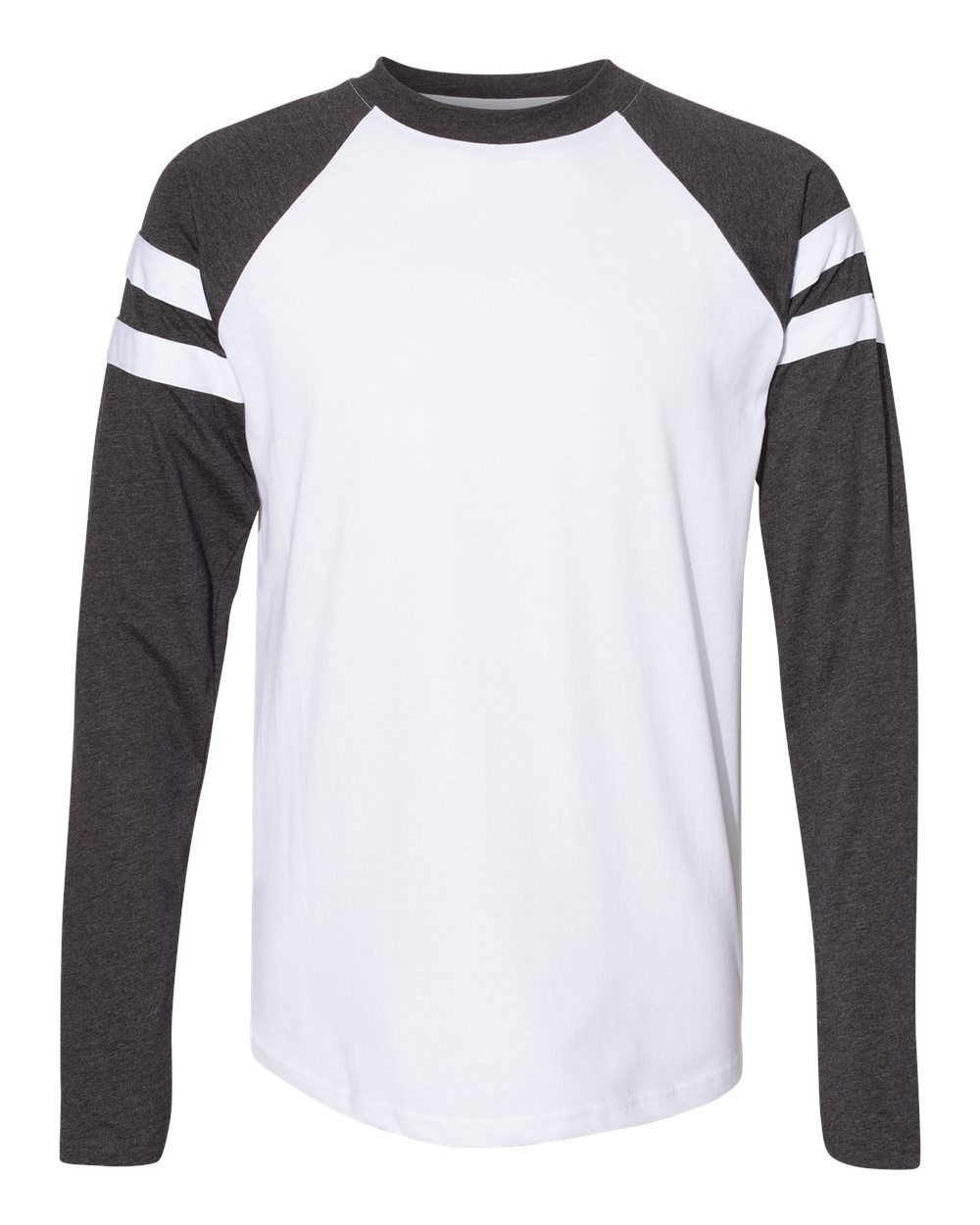 Front View of Blended White/ Vintage Smoke Fine Jersey Mash Up Long Sleeve Tee - 6934