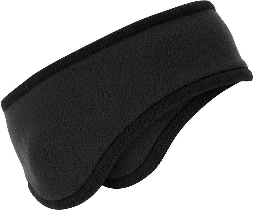 Front View of Blk/Blk Port Authority Two-Color Fleece Headband. C916