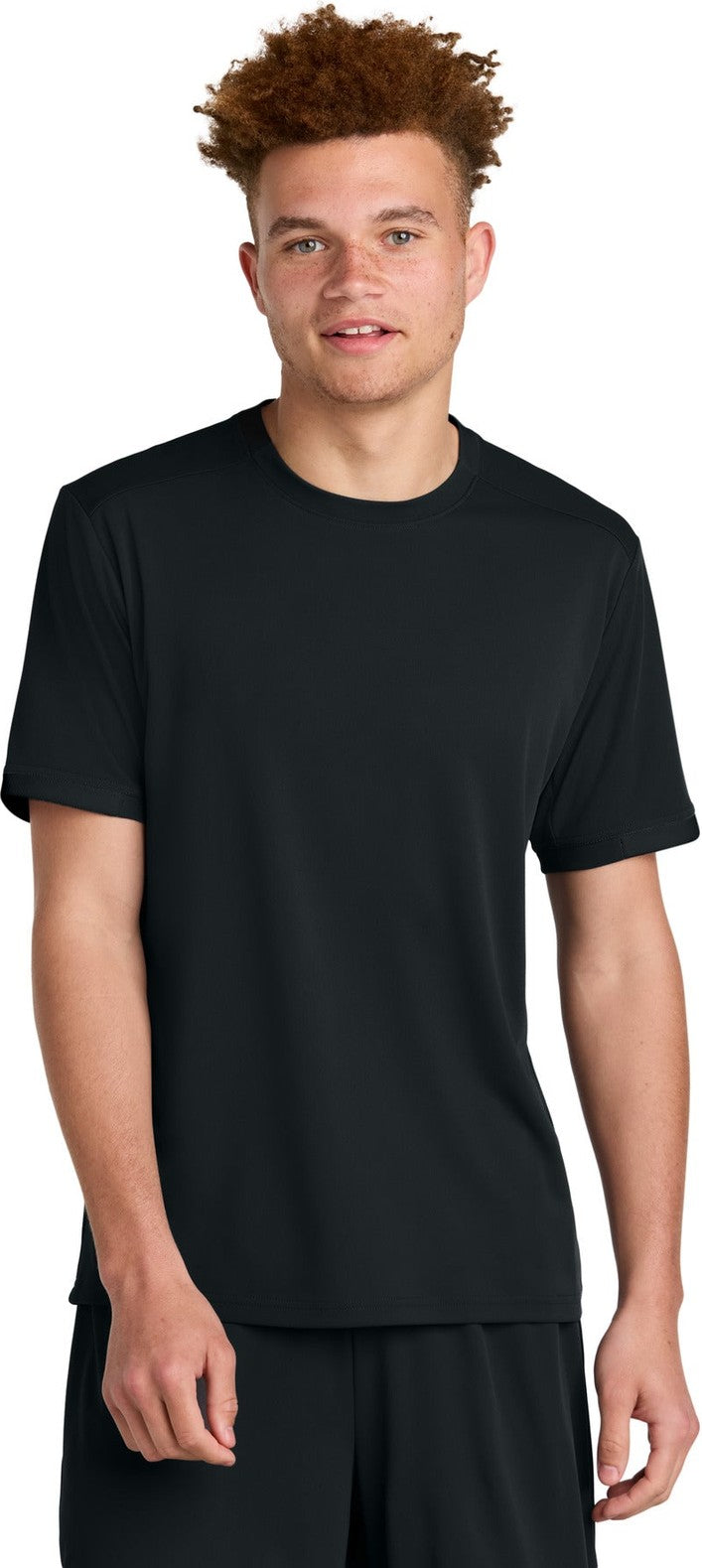 Front View of Blk/Blk Sport-Tek Club Short Sleeve Crew ST440