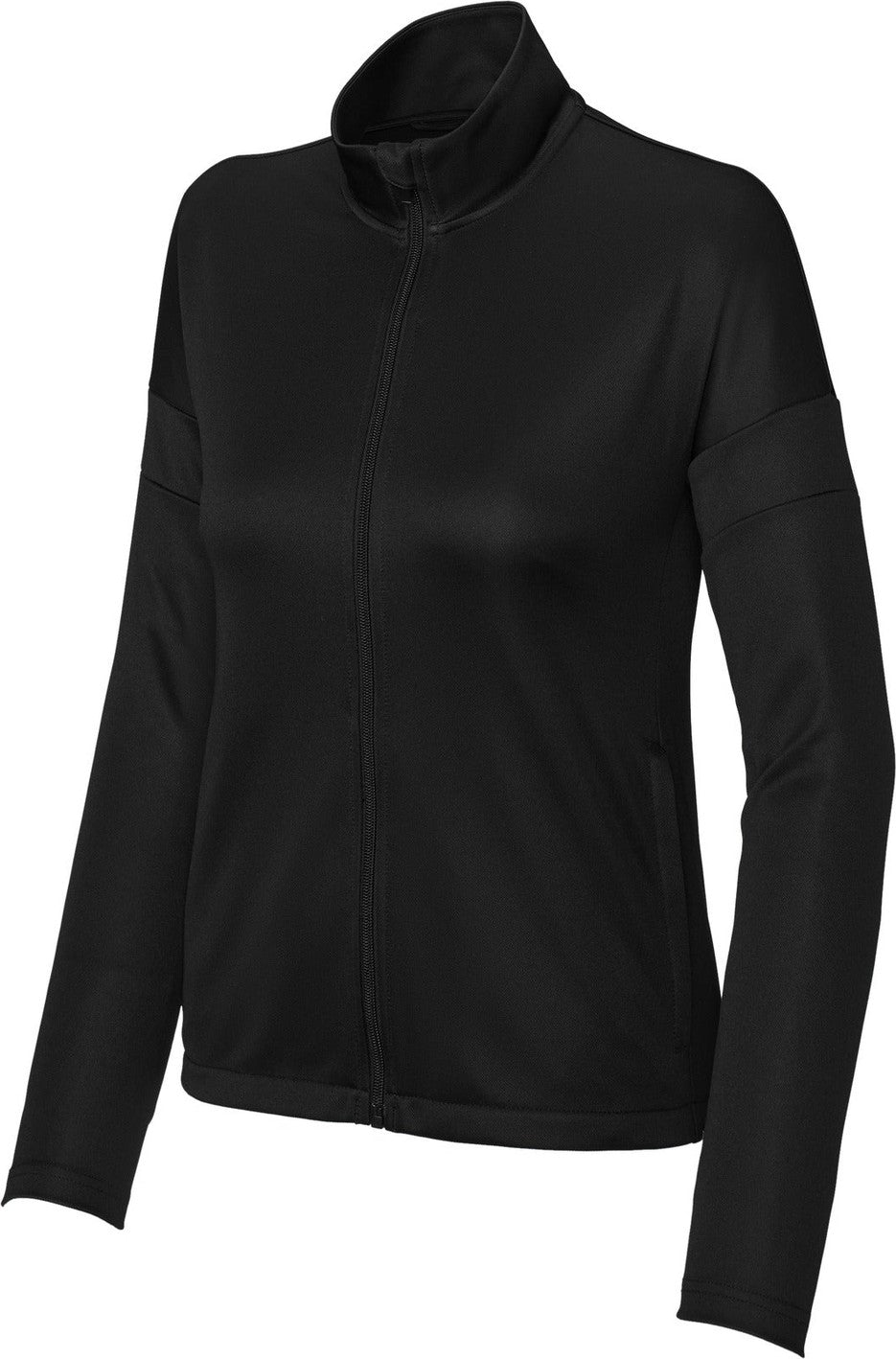 Front View of Blk/Blk Sport-Tek Women's Travel Full-Zip Jacket LST800