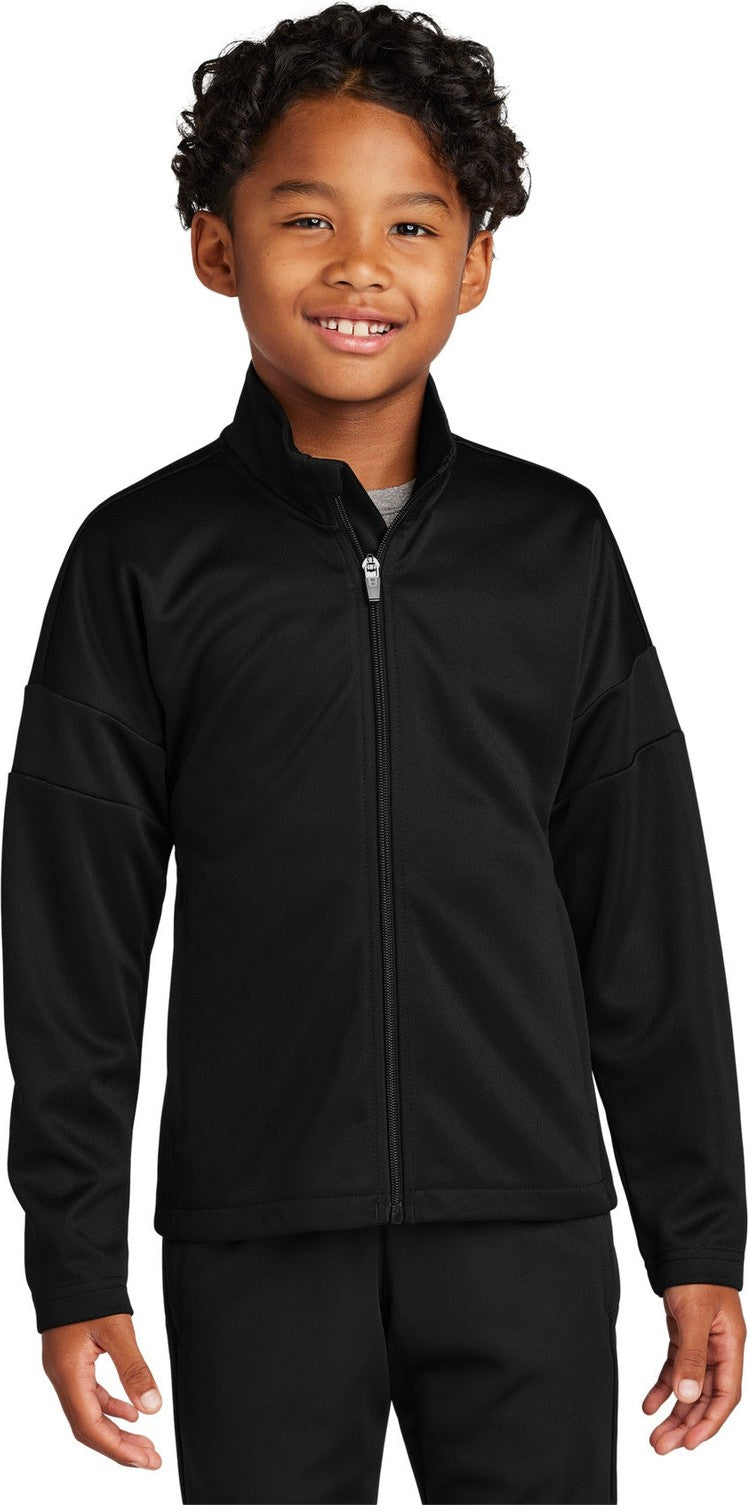 Front View of Blk/Blk Sport-Tek Youth Travel Full-Zip Jacket YST800
