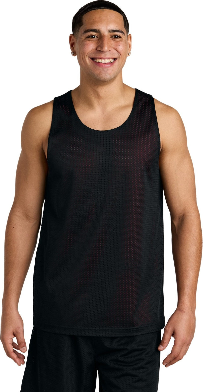 Front View of Blk/DpRed Sport-Tek PosiCharge Reversible Mesh Tank ST5000