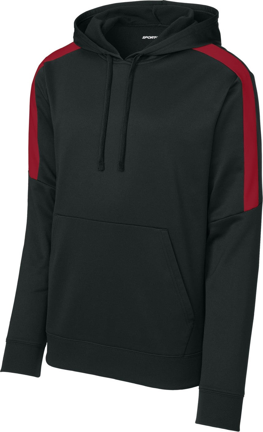 Front View of Blk/DpRed Sport-Tek Sport-Wick Fleece United Pullover Hoodie ST255