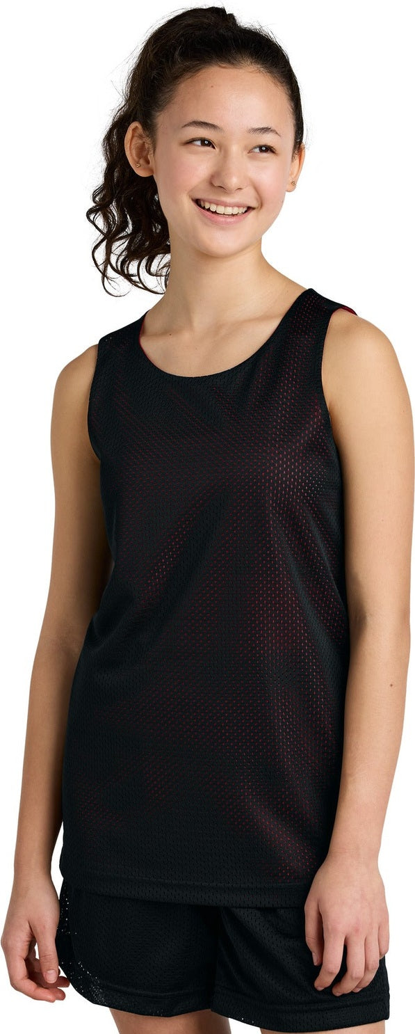 Front View of Blk/DpRed Sport-Tek Youth PosiCharge Reversible Mesh Tank YST5000