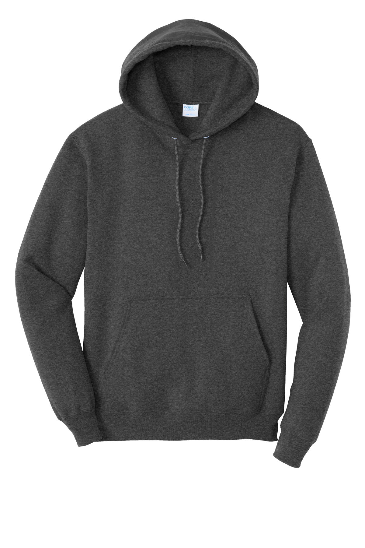 Front View of BlkHthr Port & Co Tall Core Fleece Pullover Hooded Sweatshirt PC78HT