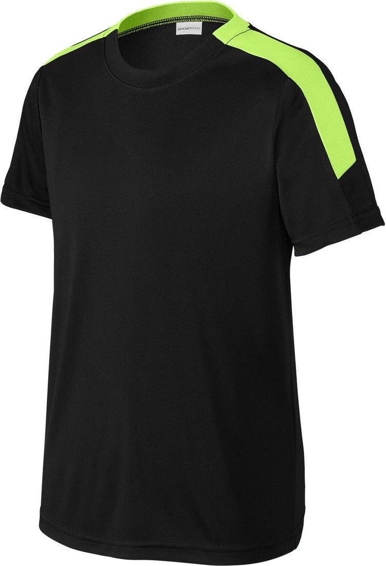 Front View of Blk/LmShk Sport-Tek Youth Competitor United Crew YST100