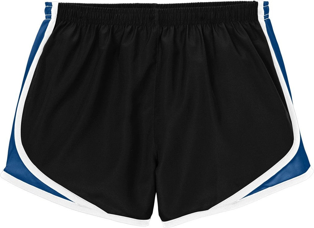 Front View of Blk/TrRoyl/Wht Sport-Tek Women's Cadence Short. LST304
