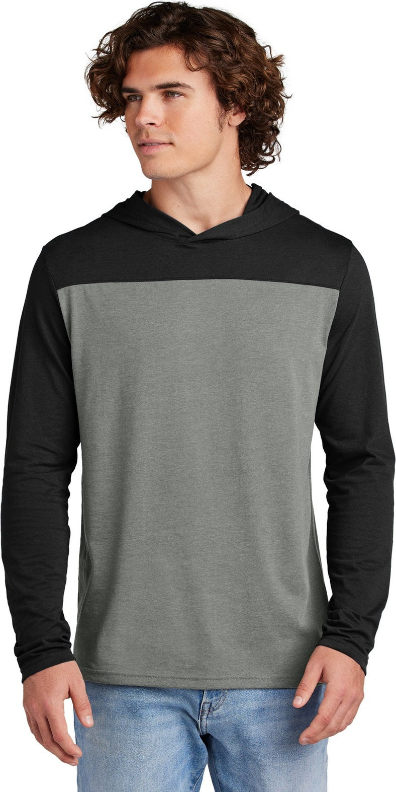 Front View of Blk/VtgHtr Sport-Tek Halftime Long Sleeve Hoodie ST6044
