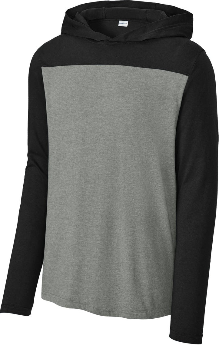 Front View of Blk/VtgHtr Sport-Tek Halftime Long Sleeve Hoodie ST6044