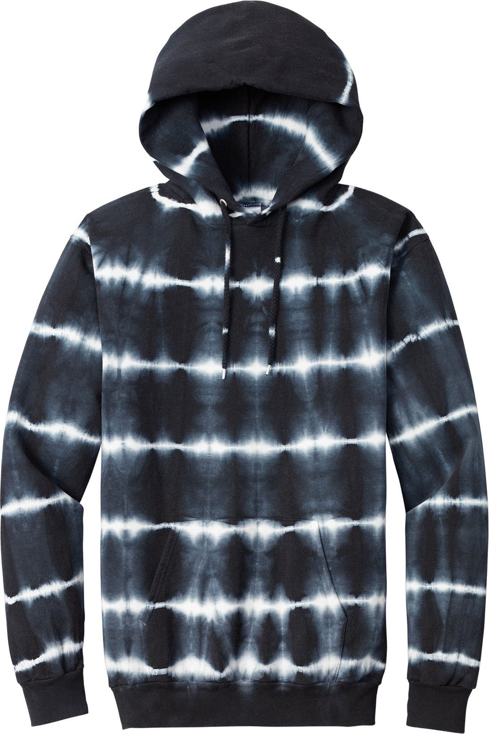 Front View of Blk/White Port & Co Allover Stripe Tie-Dye Fleece PC143