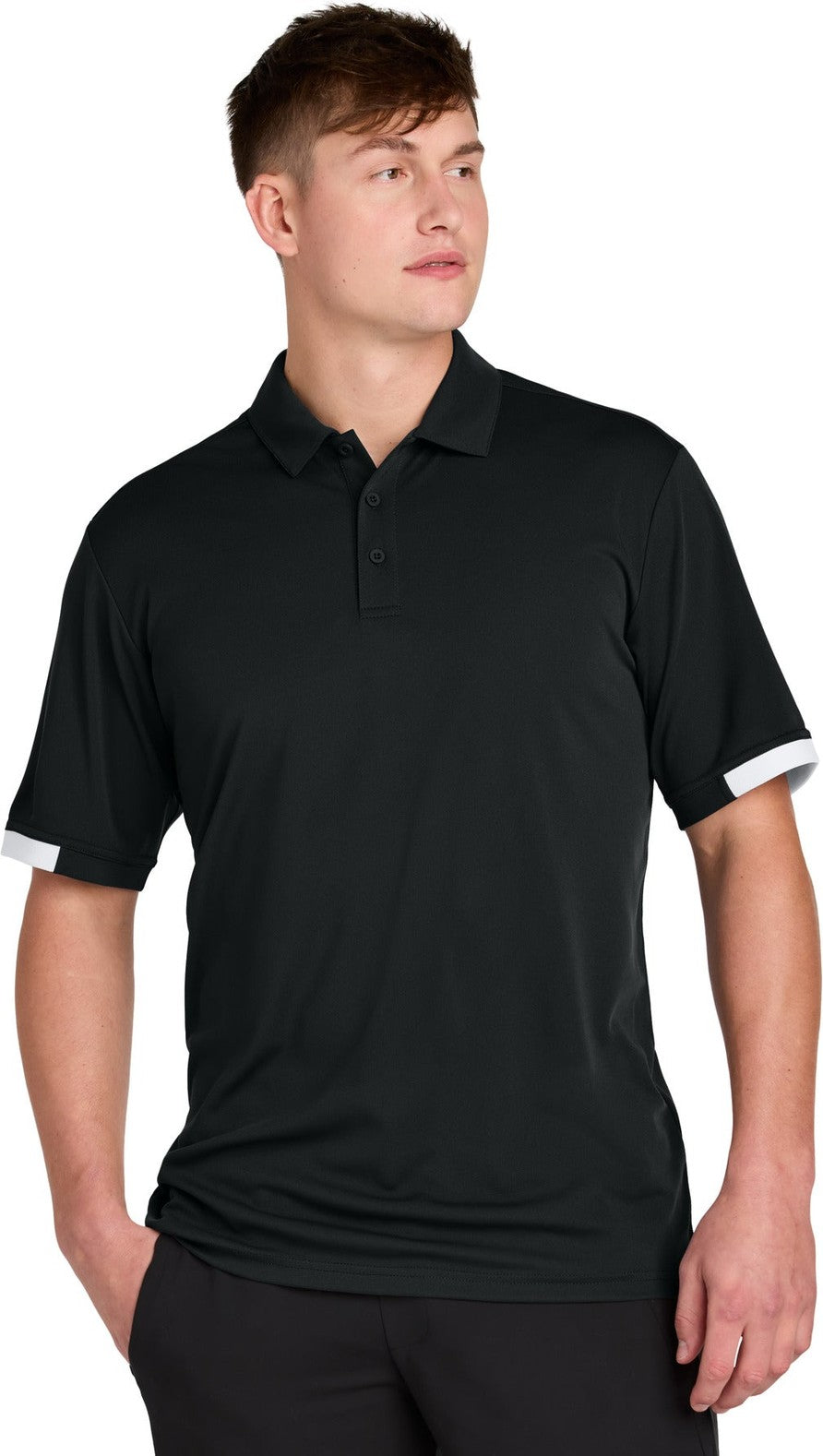 Front View of Blk/White Sport-Tek Club Colorblock Polo ST444