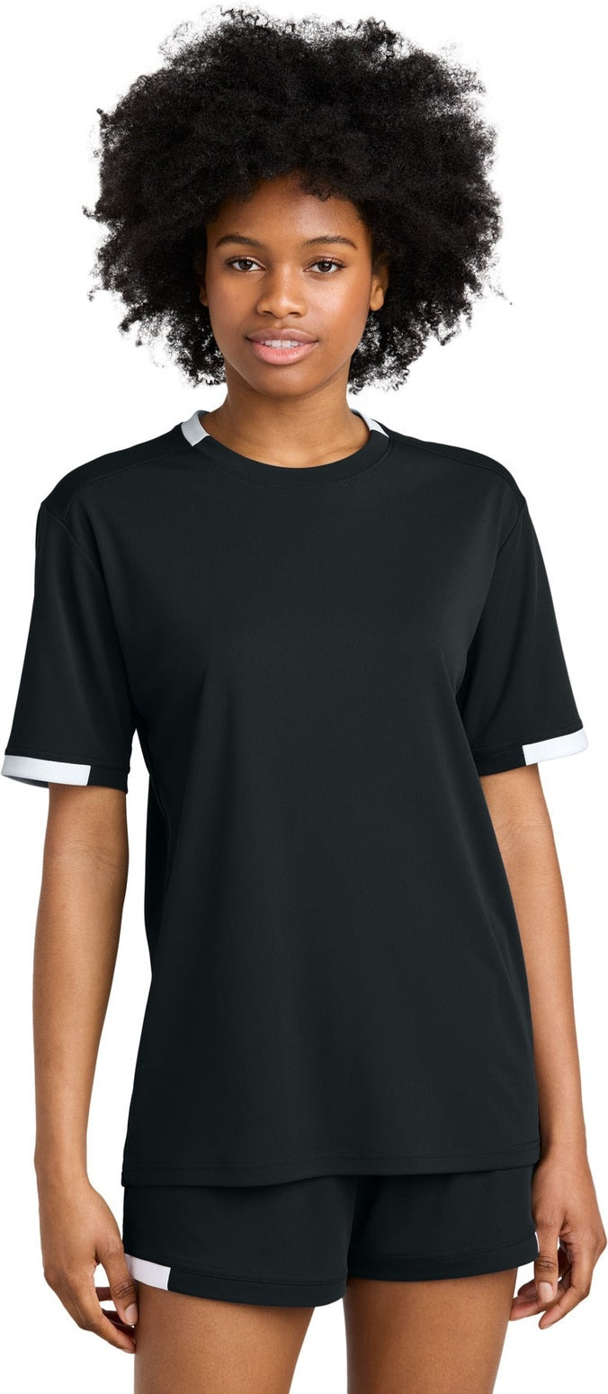 Front View of Blk/White Sport-Tek Club Short Sleeve Crew ST440