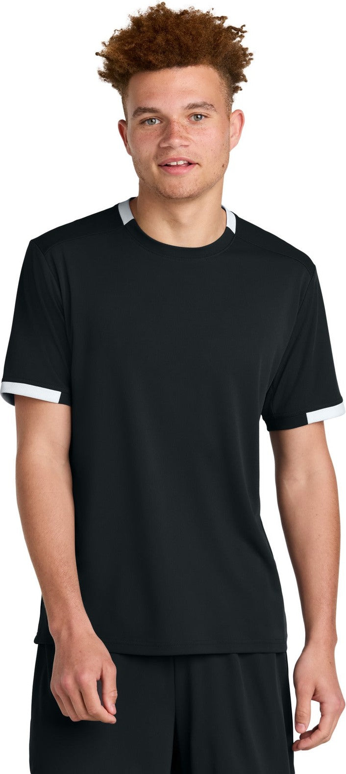 Front View of Blk/White Sport-Tek Club Short Sleeve Crew ST440