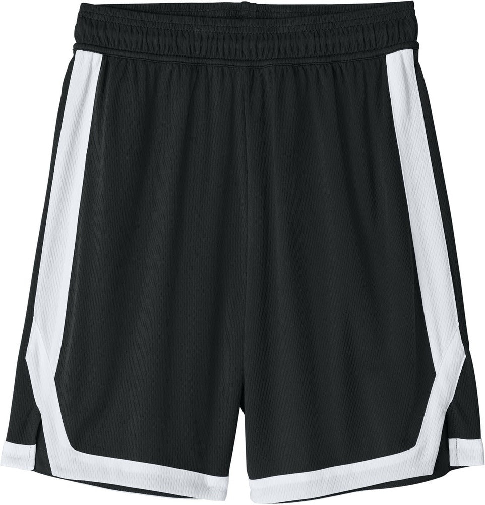 Front View of Blk/White Sport-Tek Rival Basketball 7"Short ST901