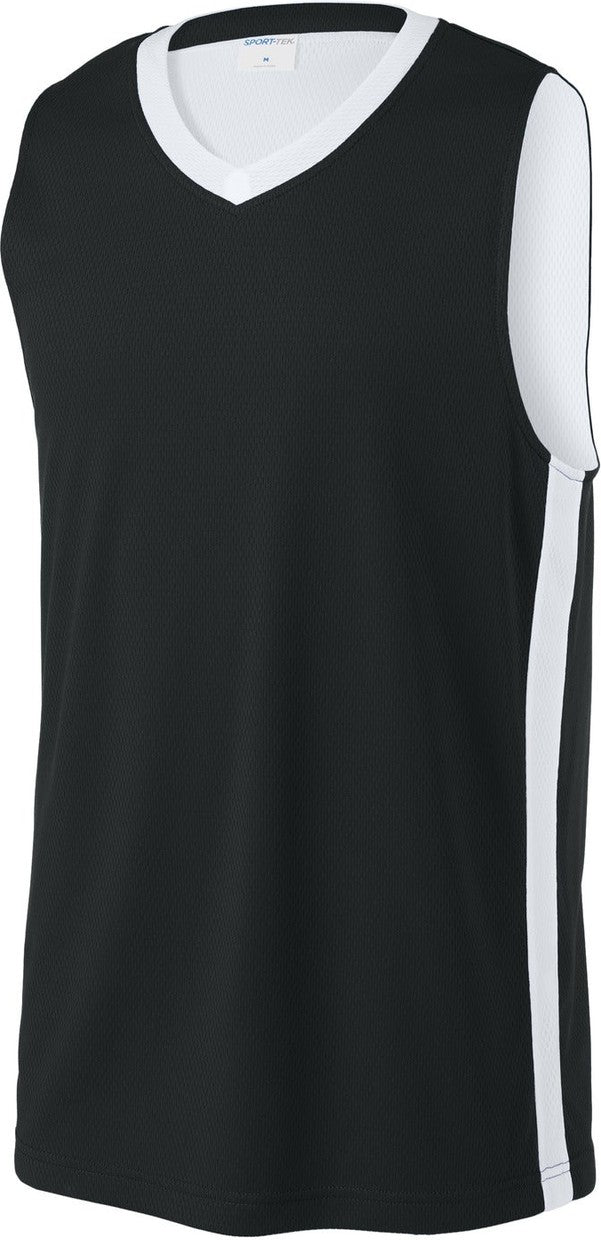 Front View of Blk/White Sport-Tek Rival Basketball Rev Jersey ST900