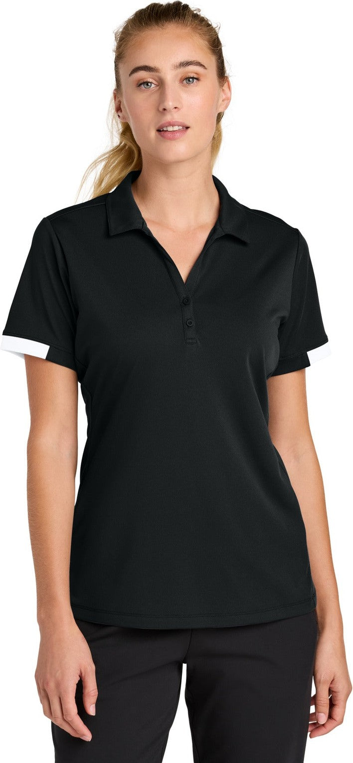 Front View of Blk/White Sport-Tek Women's Club Colorblock Polo LST444