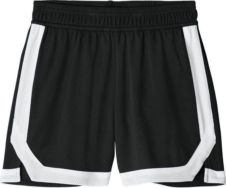 Front View of Blk/White Sport-Tek Youth Rival Basketball 5" Short YST901