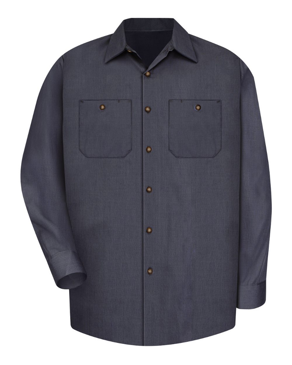 Front View of Blue/ Charcoal Microcheck Industrial Long Sleeve Work Shirt - SP14