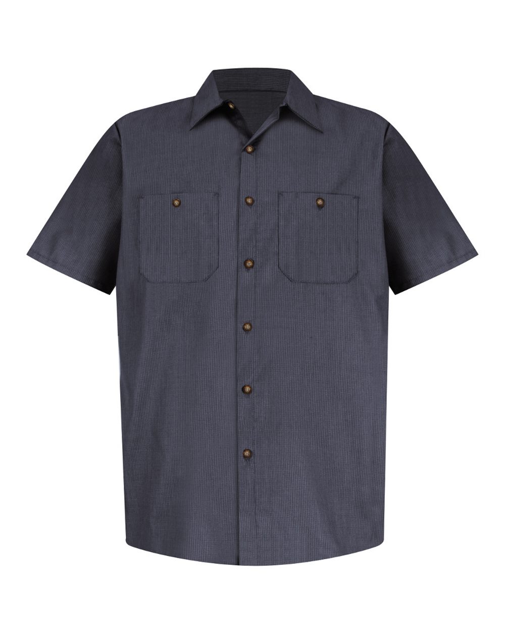 Front View of Blue/ Charcoal Microcheck Industrial Short Sleeve Work Shirt - SP24