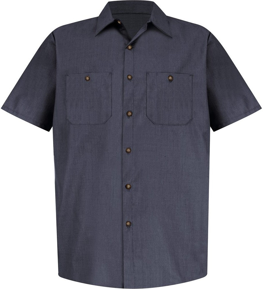 Front View of Blue/ Charcoal Microcheck Industrial Short Sleeve Work Shirt - Tall Sizes - SP24T