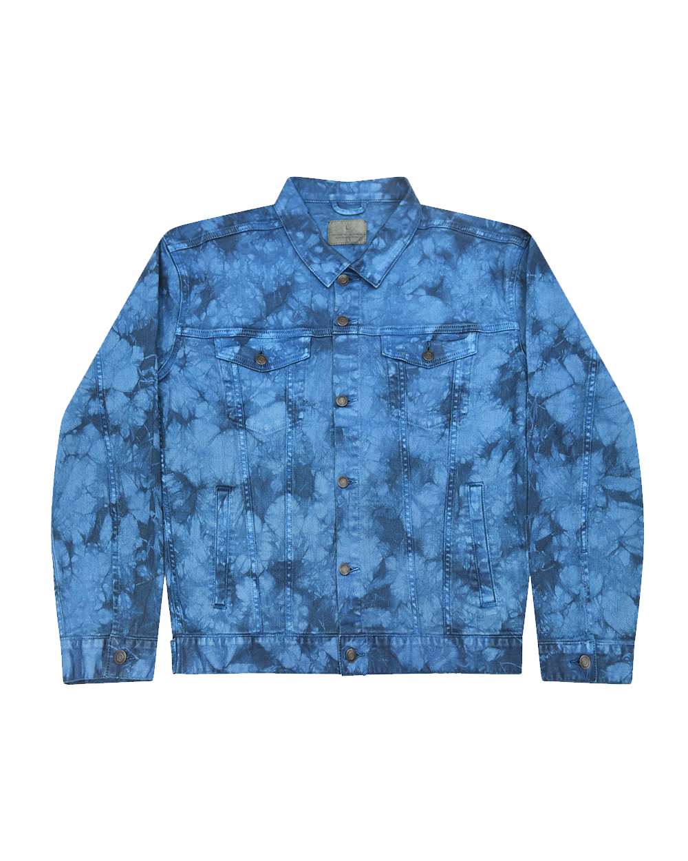 Front View of Blue Crinkle Tie-Dyed Denim Jacket - 9050
