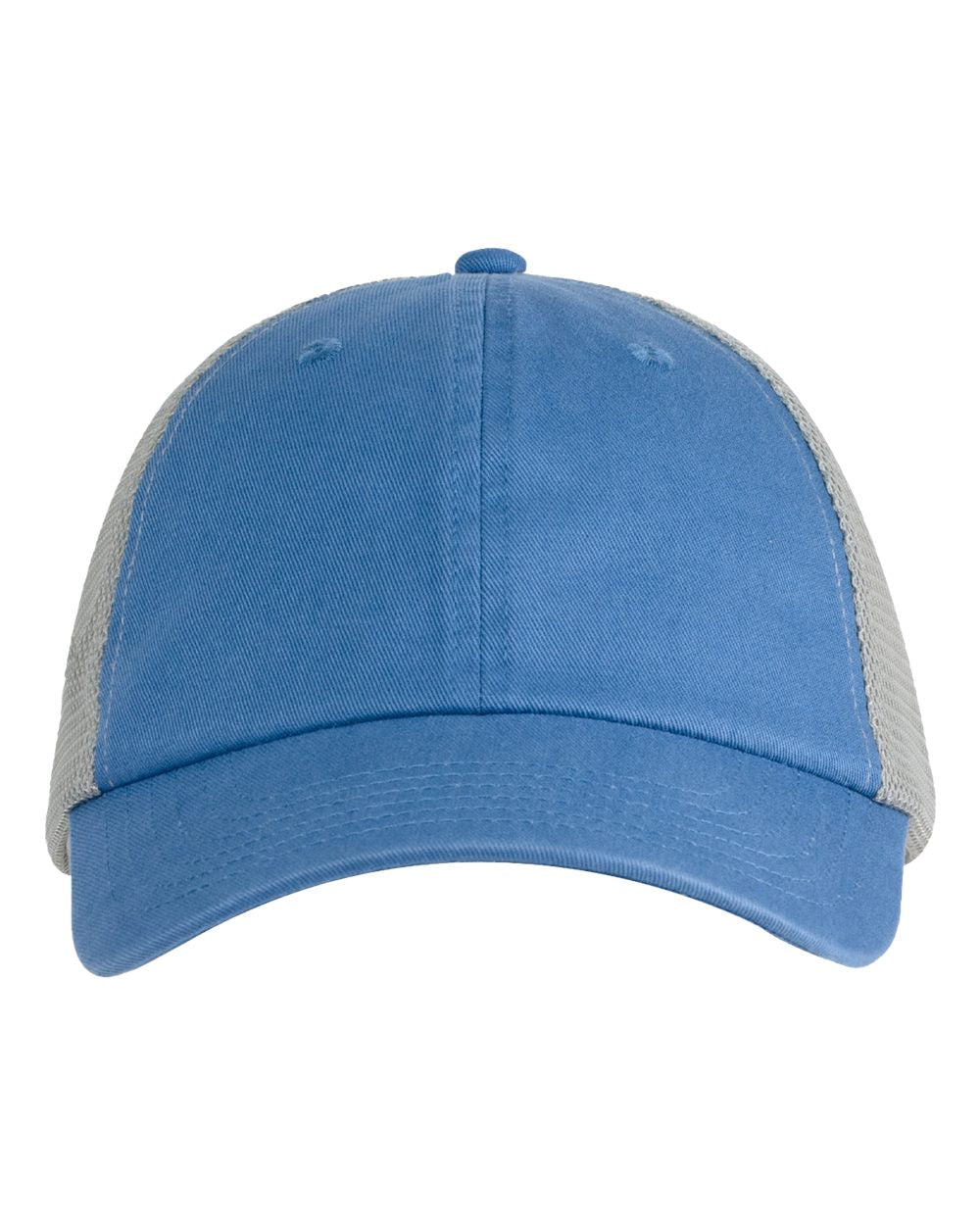 Front View of Blue/ Grey Washed Trucker Cap - BA601