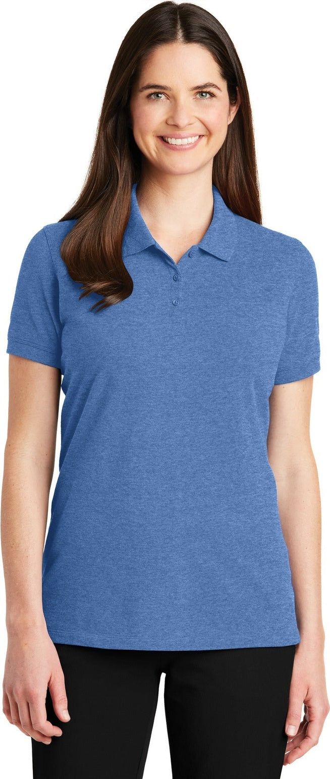 Front View of Blue Heather Port Authority Women's EZCotton Polo. LK8000