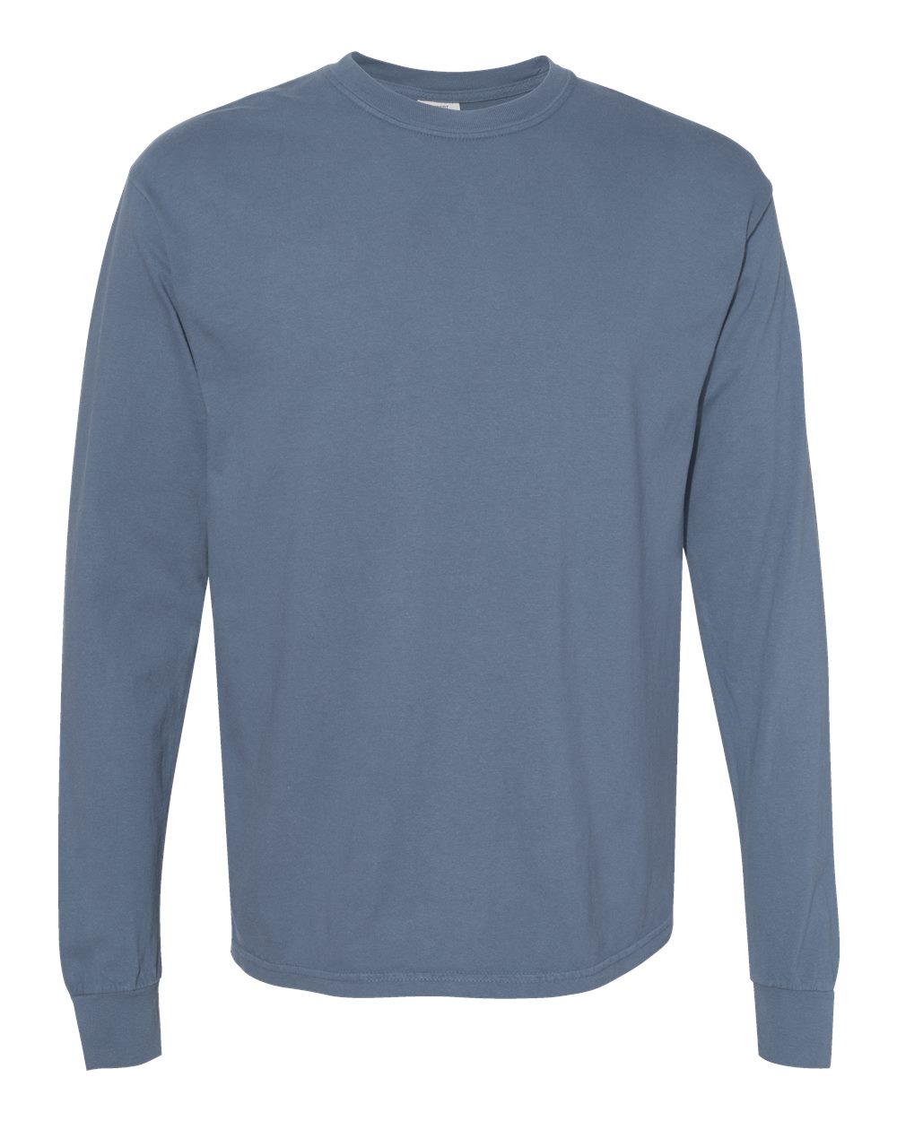Front View of Blue Jean Garment-Dyed Heavyweight Long Sleeve T-Shirt - 6014