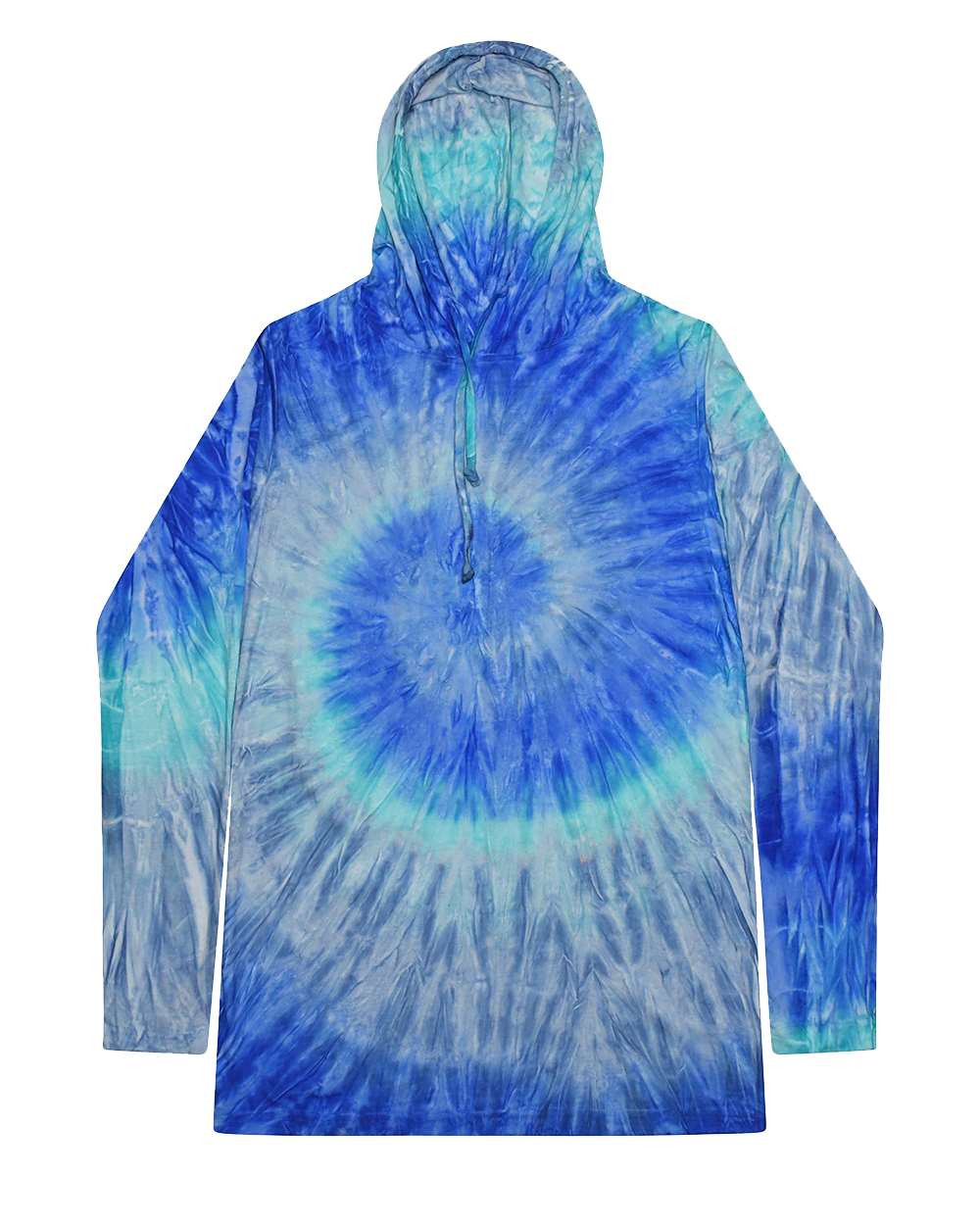 Front View of Blue Jerry Tie-Dyed Hooded Long Sleeve T-Shirt - 2777