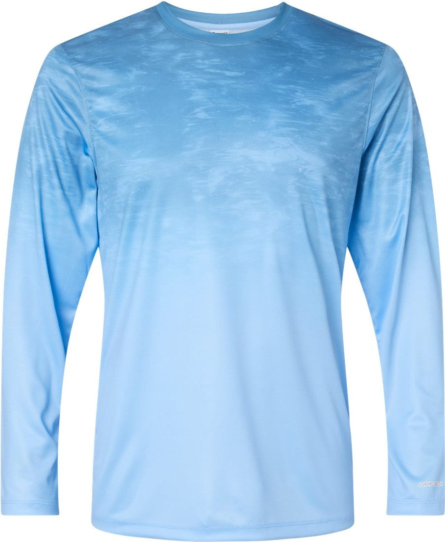 Front View of Blue Mist Fade Montauk Oceanic Fade Performance Long Sleeve T-Shirt - 229