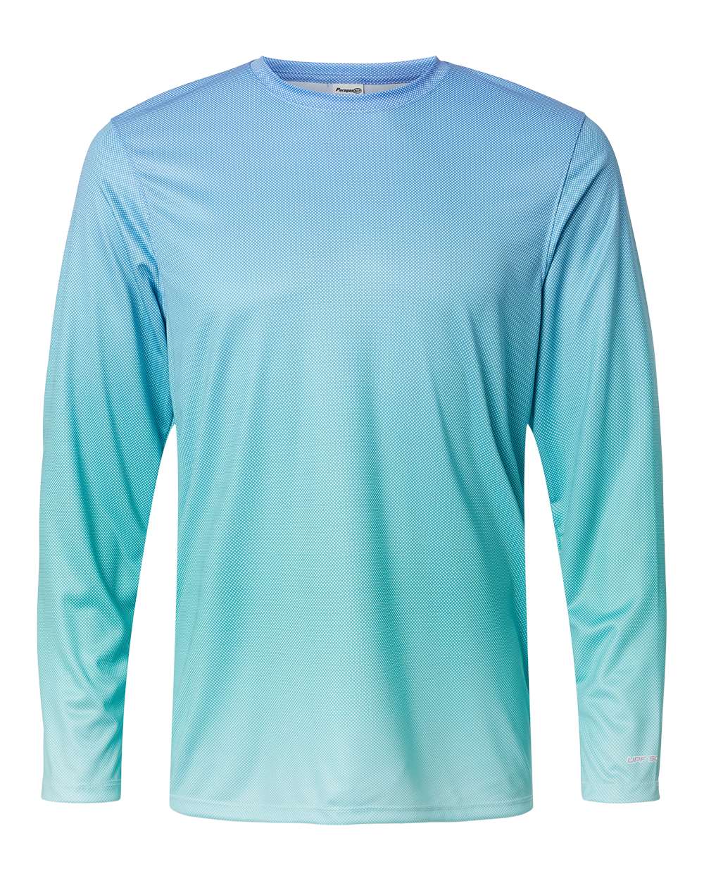 Front View of Blue Mist/ Light Teal Barbados Performance Pin Dot Long Sleeve T-Shirt - 225