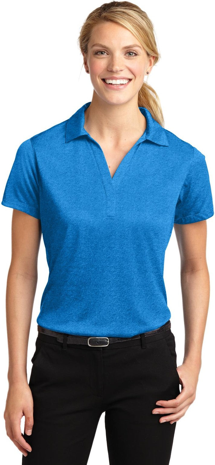 Front View of Blue Wake Hthr Sport-Tek Women's Heather Contender Polo. LST660