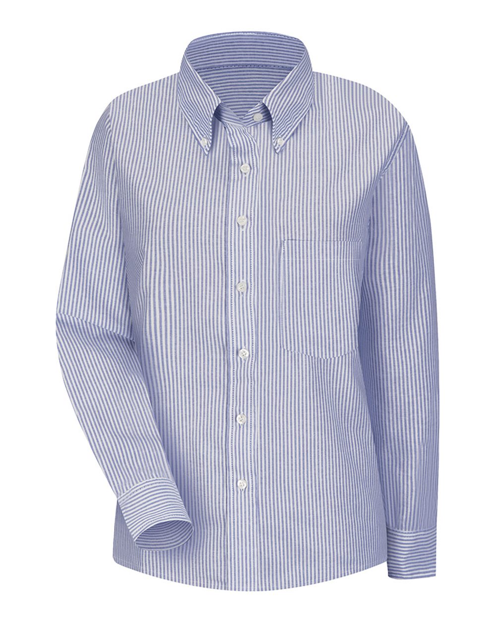 Front View of Blue/ White Stripe Women's Executive Dress Shirt - SR71