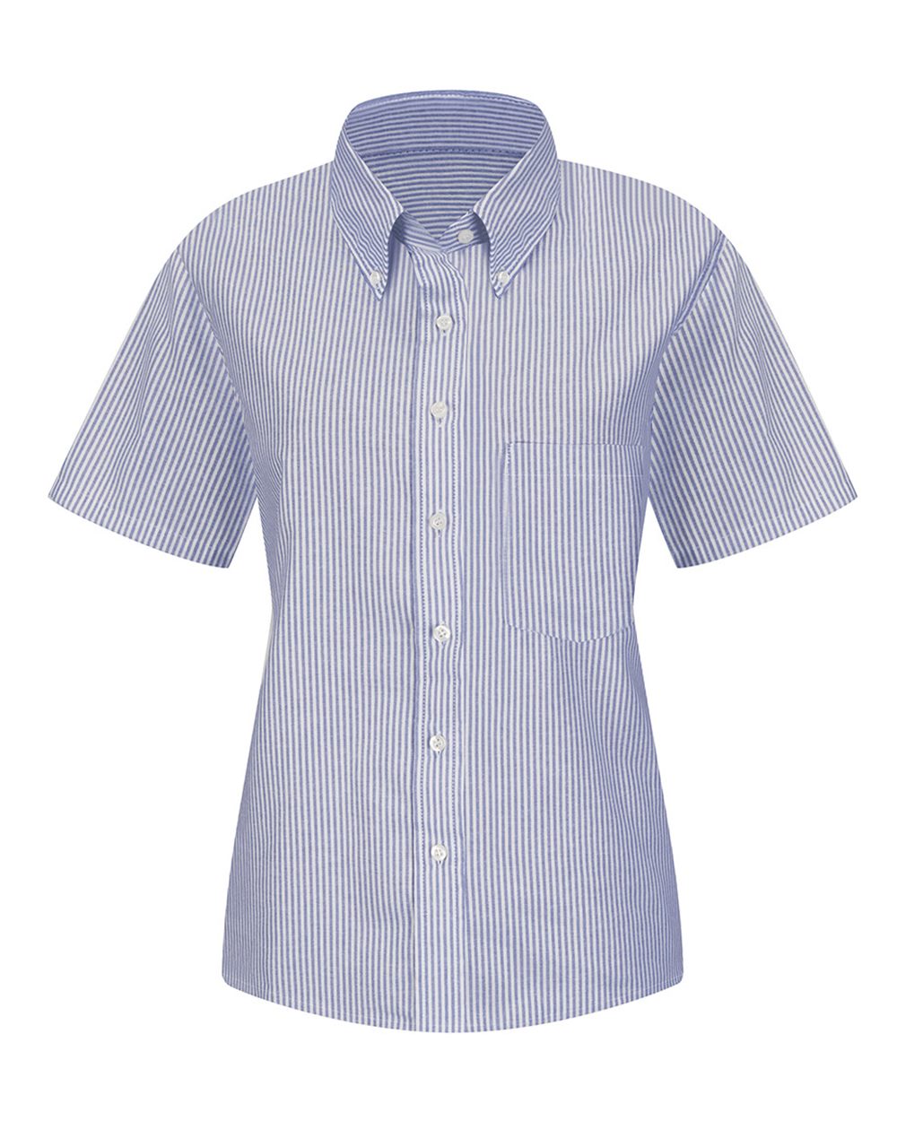Front View of Blue/ White Stripe Women's Executive Oxford Dress Shirt - SR61