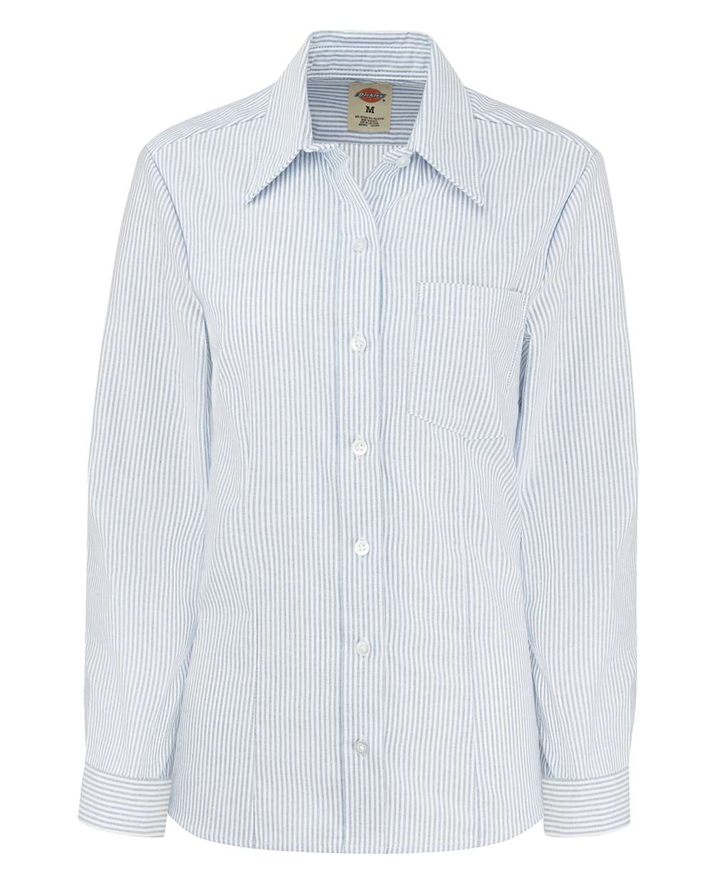 Front View of Blue/ White Stripe Women's Oxford Long Sleeve Shirt - L254