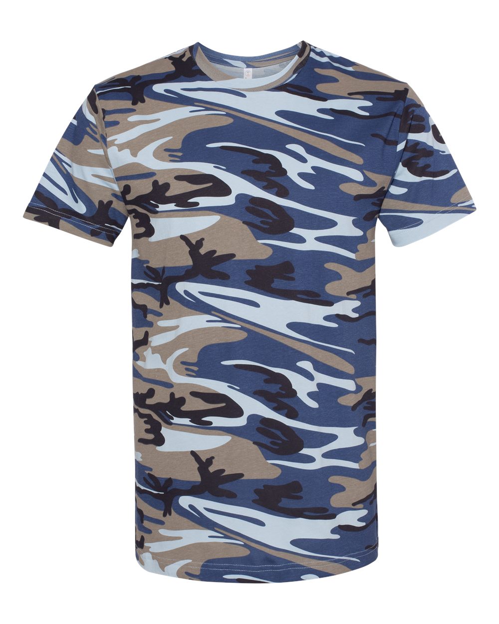 Front View of Blue Woodland Camo Tee - 3907