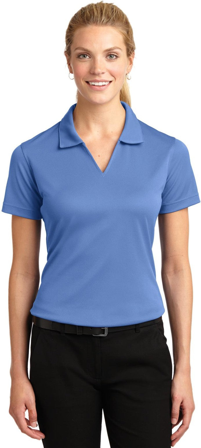 Front View of Blueberry Sport-Tek Women's Dri-Mesh V-Neck Polo. L469